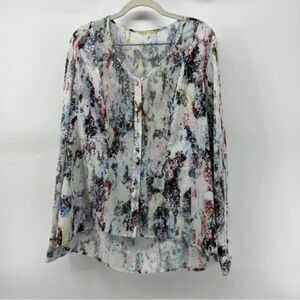 Gianni Bini Blouse Abstract Print Button Down Long‎ Sleeve Top Multicolor